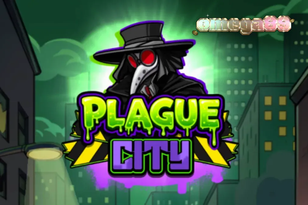 Tampilan visual slot Plague City dengan tema laboratorium apokaliptik dan simbol mutan.